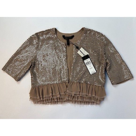 New BCBG Women Top XS Cropped Shrug Cardigan Short Sleeve Designer $248 now $99 - Picture 4 of 9